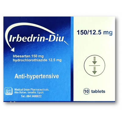 IRBEDRIN-DIU 150 / 12.5 MG ( IRBESARTAN / HYDROCHLOROTHIAZIDE ) 10 TABLETS
